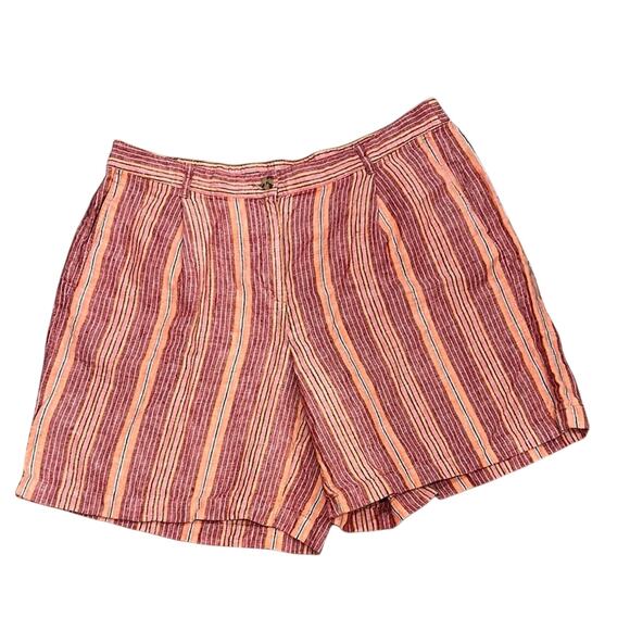 J. Jill Love Linen Cape Code Red Striped Shorts Beachy Coastal Bermuda Size 18 - Picture 1 of 10